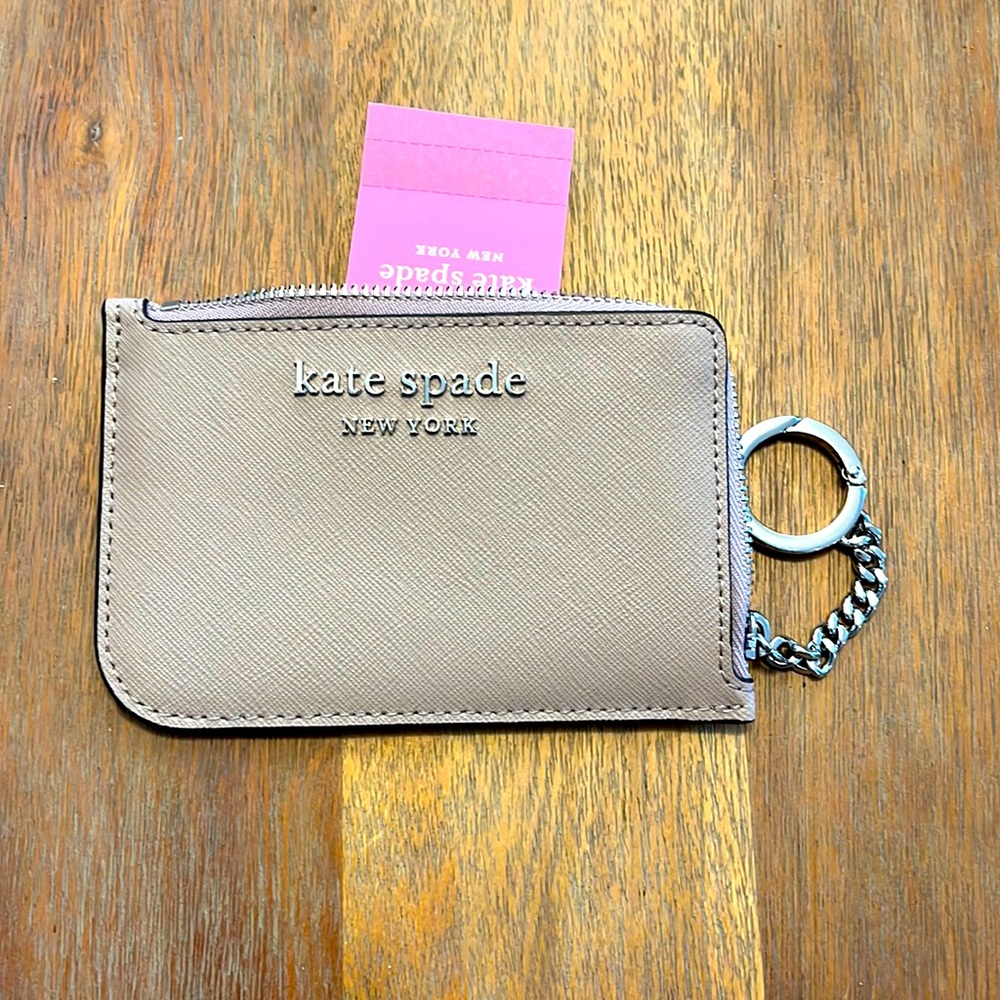 Kate Spade muted taupe zip Leather CC key holder.